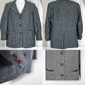 Vintage LL Bean Green Lambs Wool Tweed Blazer Size 6P